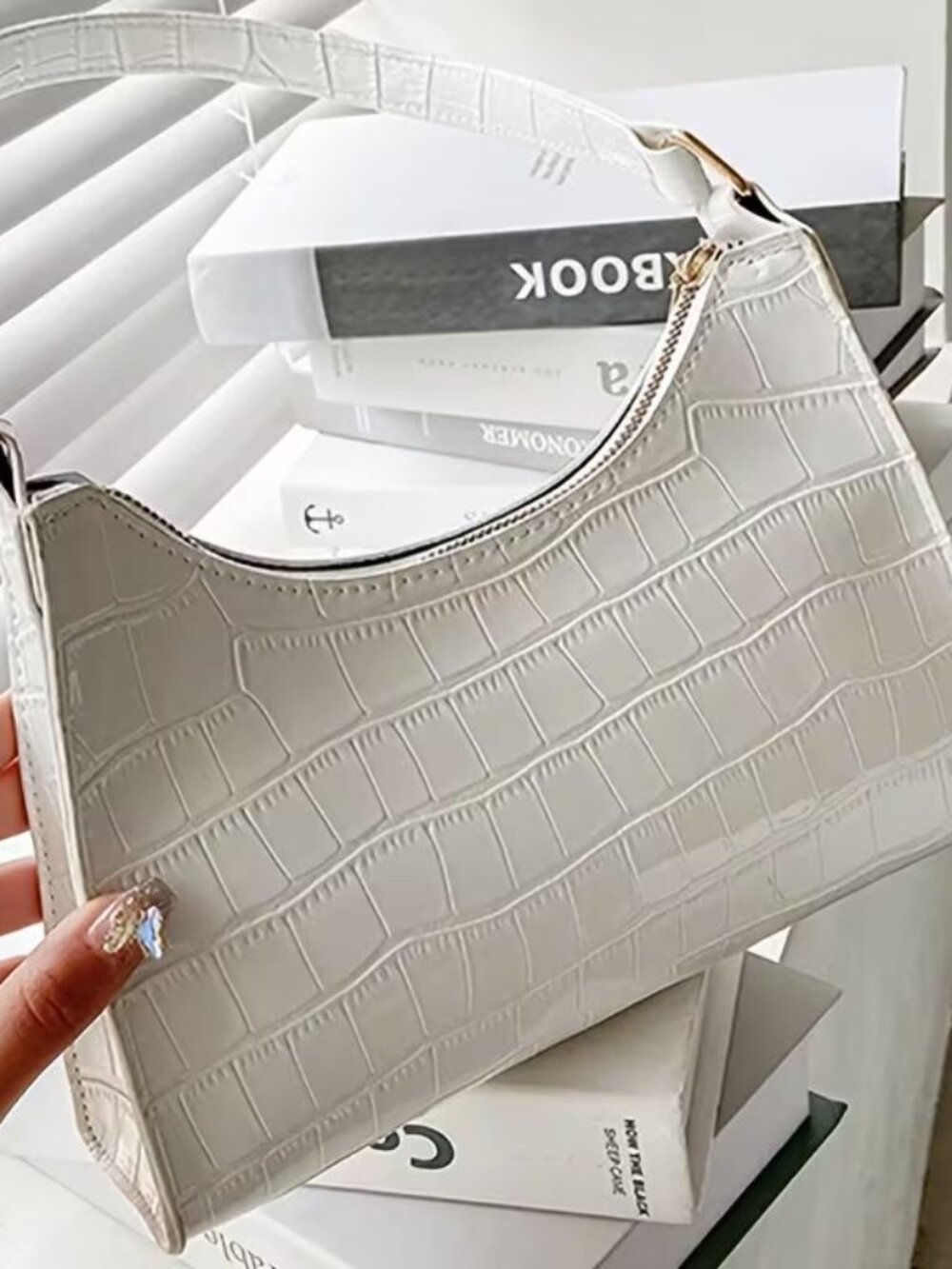 Textured Under Arm Handbag Purse White